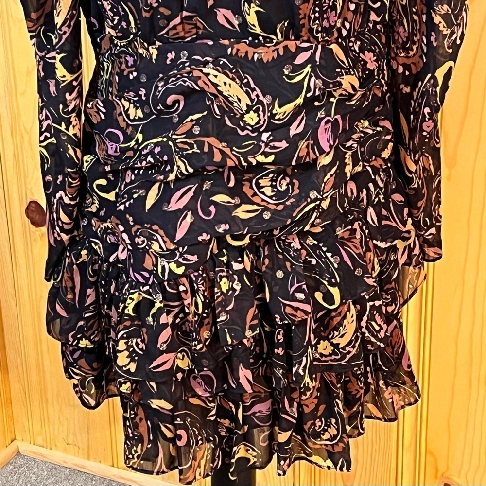 Aqua Metallic Dot Paisley Print Mini Dress Sz-XL - Picture 3 of 9